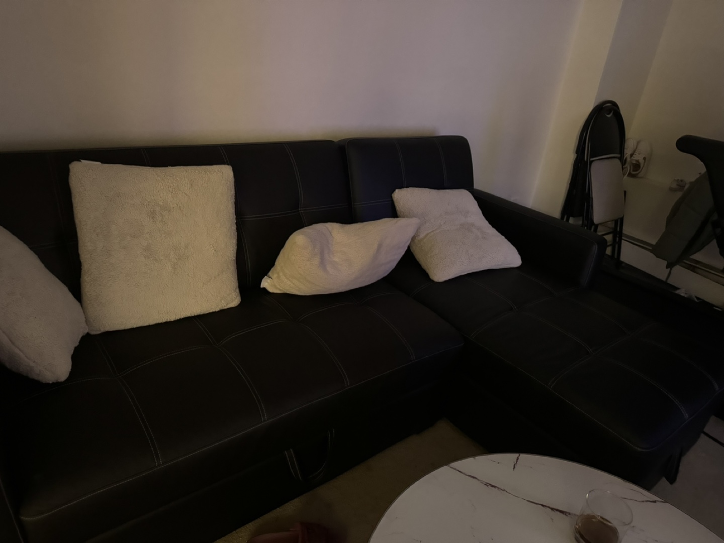 Black Faux Leather Sectional Sofa