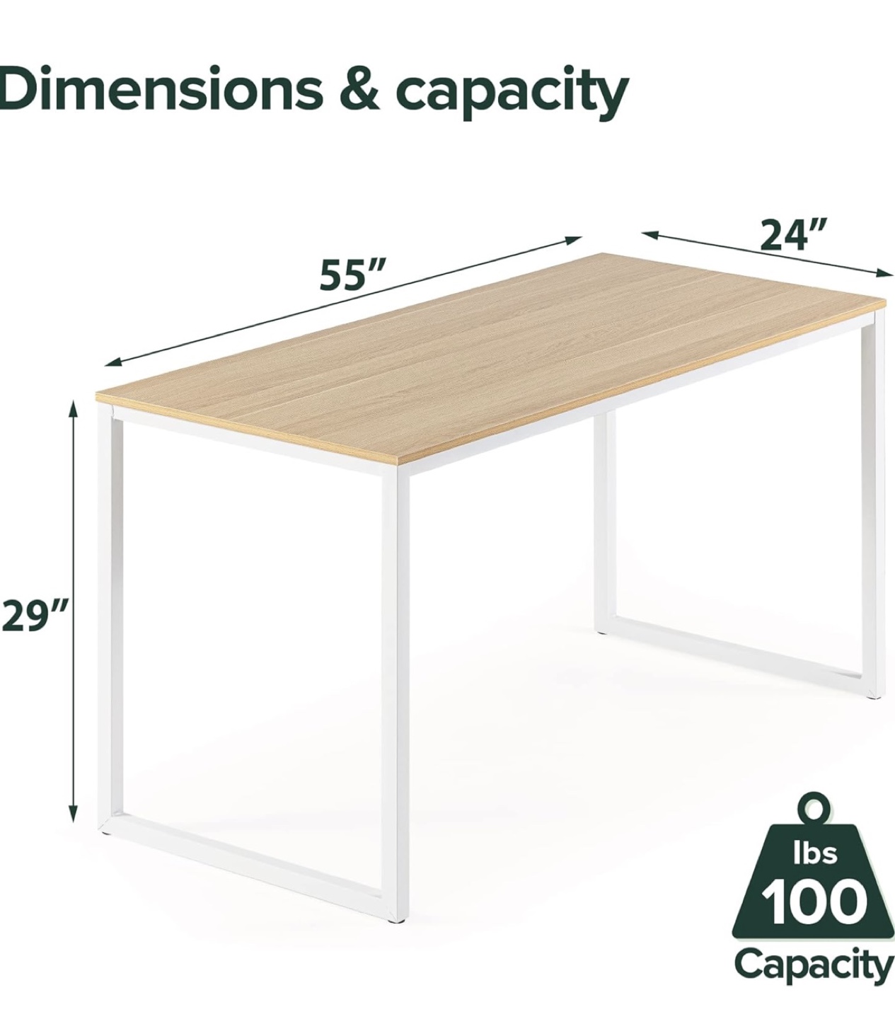 55'' Modern White Computer Desk with Wood Top - photo 4