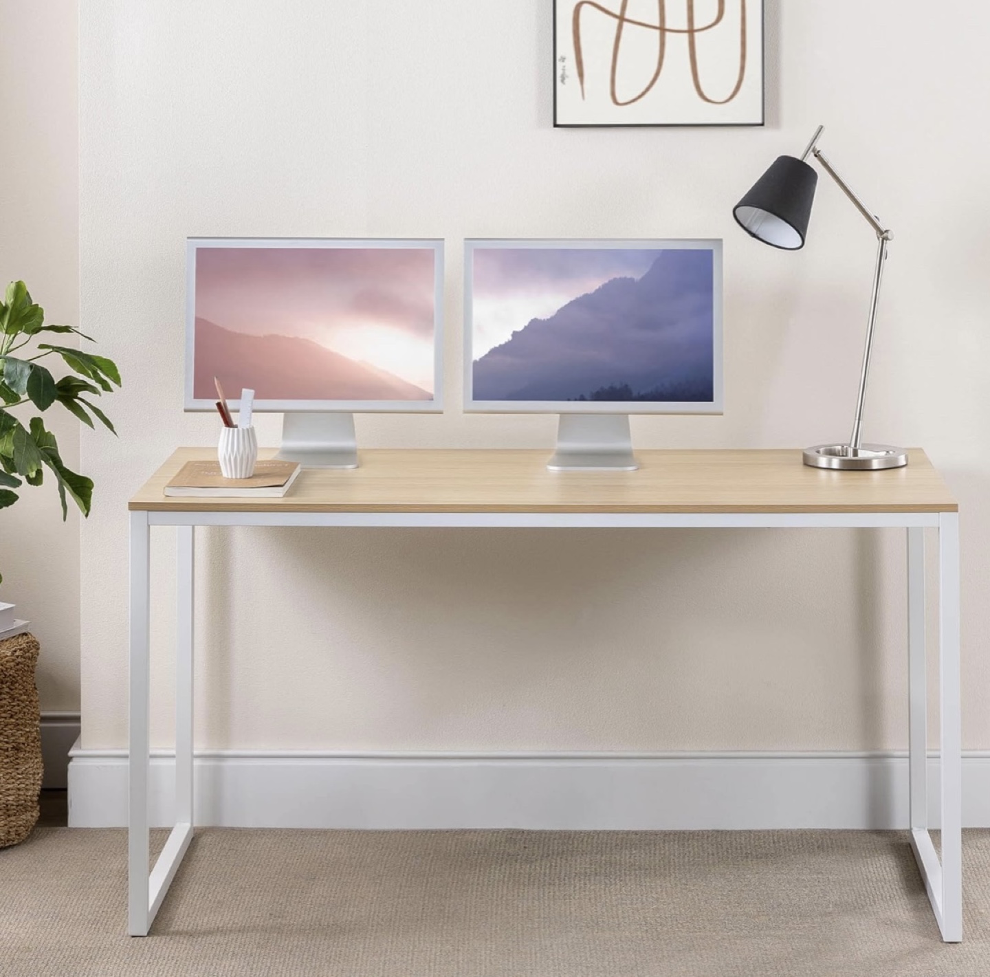 55'' Modern White Computer Desk with Wood Top - photo 2