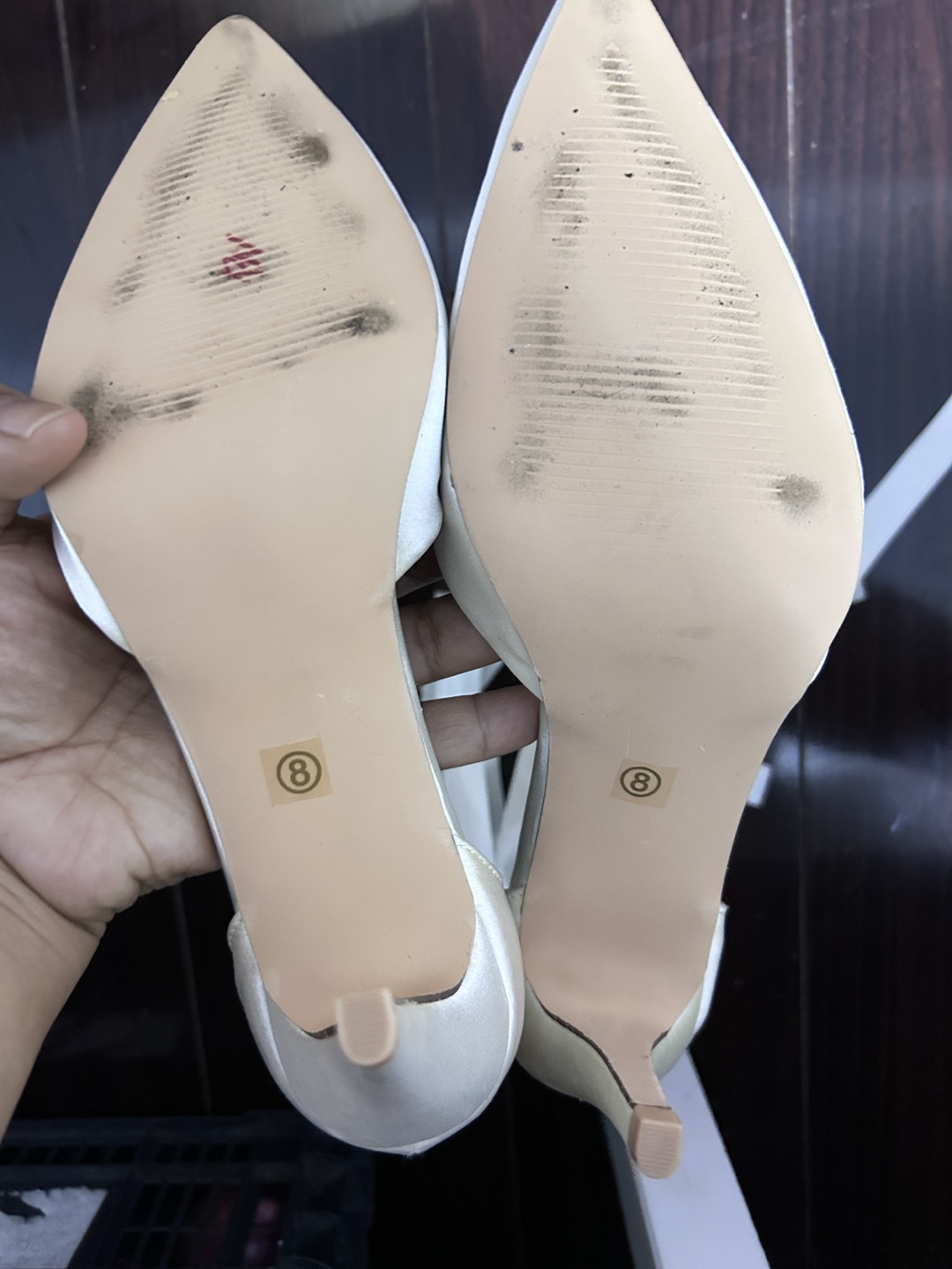 White Satin Heels with Rhinestone Detail - photo 3