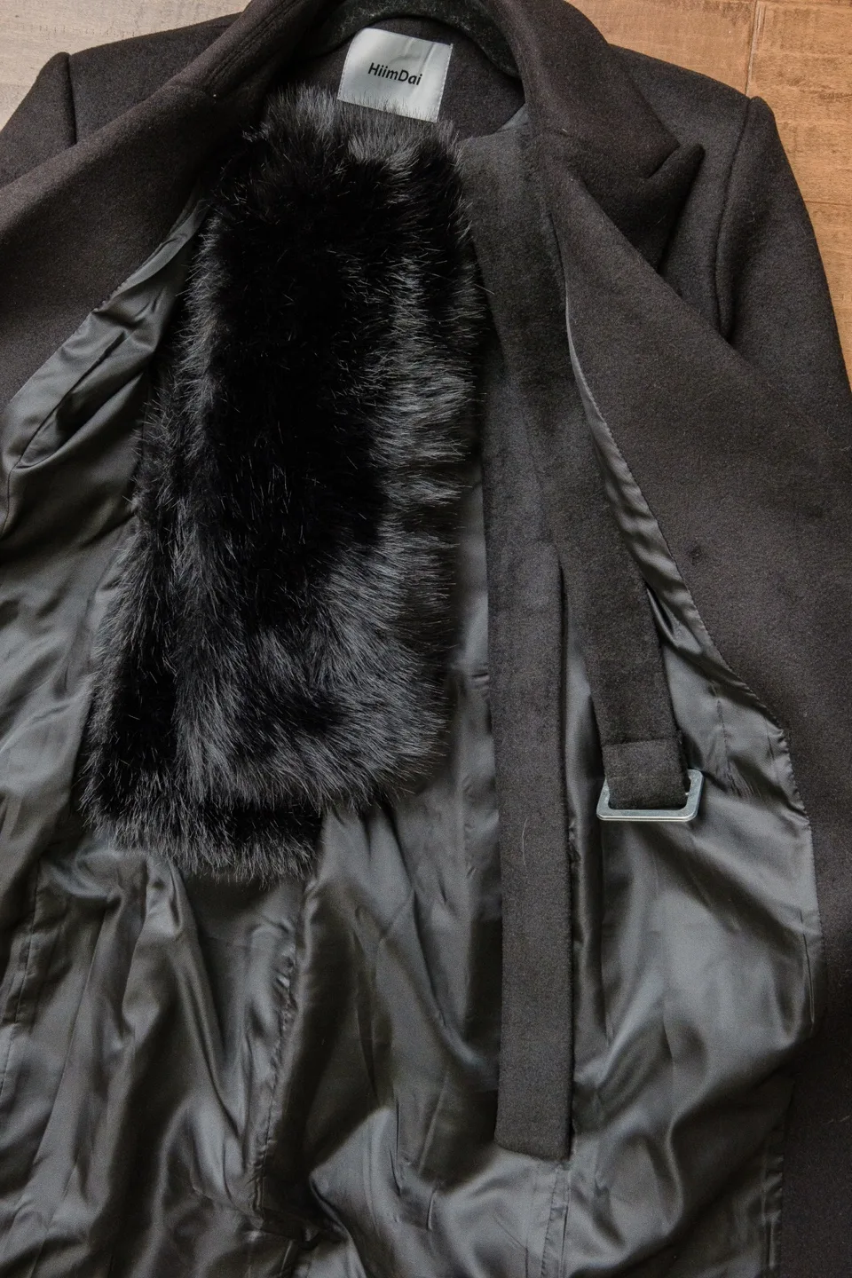 Elegant Black Long Coat with Fur Cuffs image indicator(8)