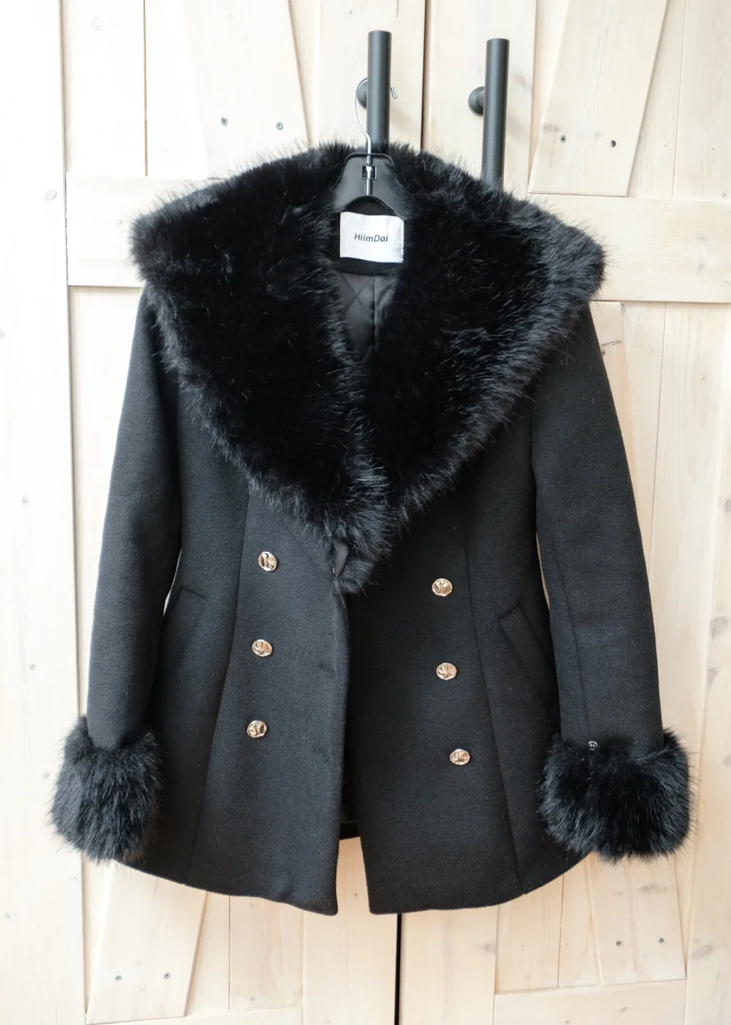 Black Faux Fur Trim Coat image indicator(2)