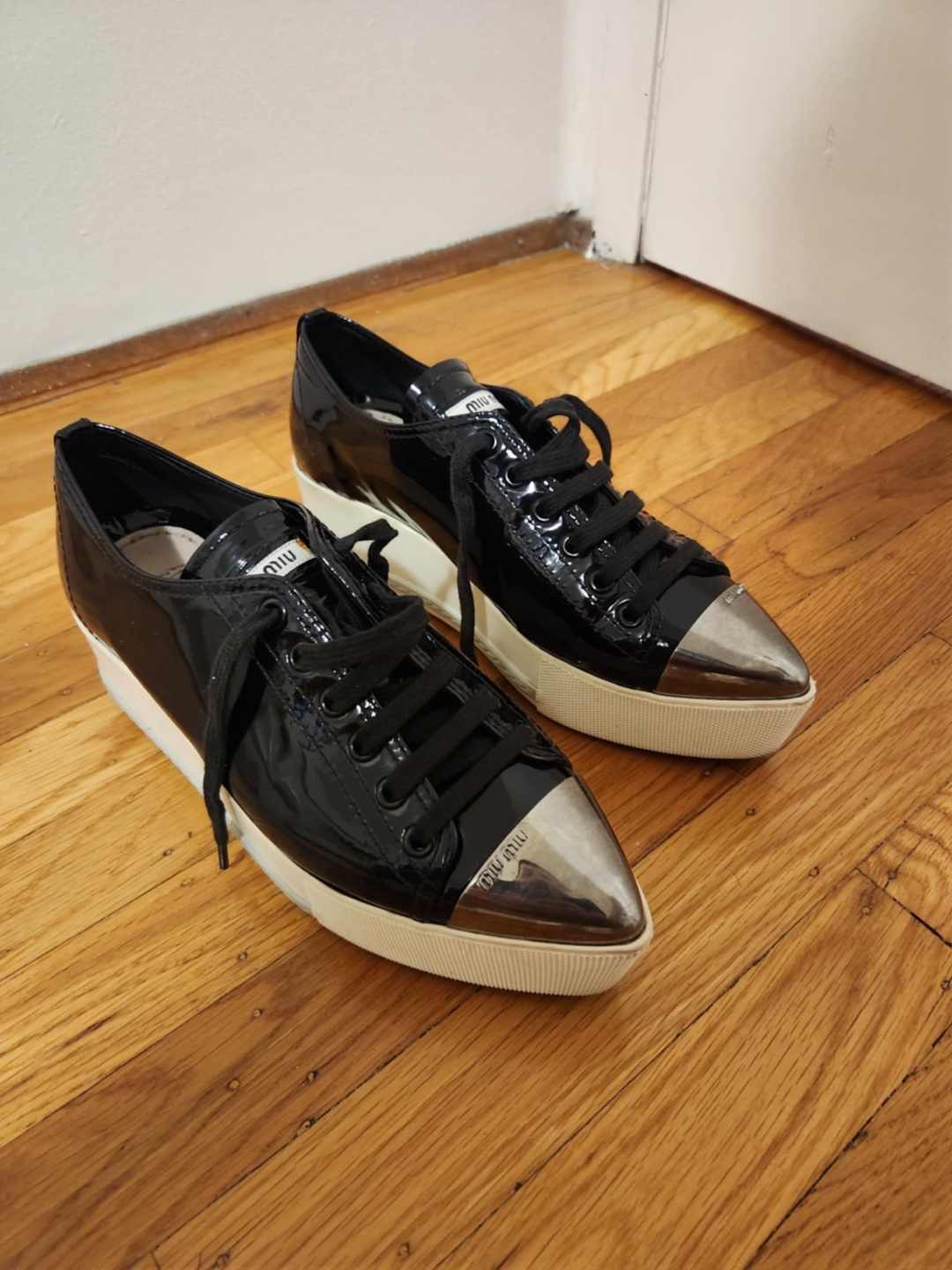 Miu Miu Black Patent Leather Platform Sneakers