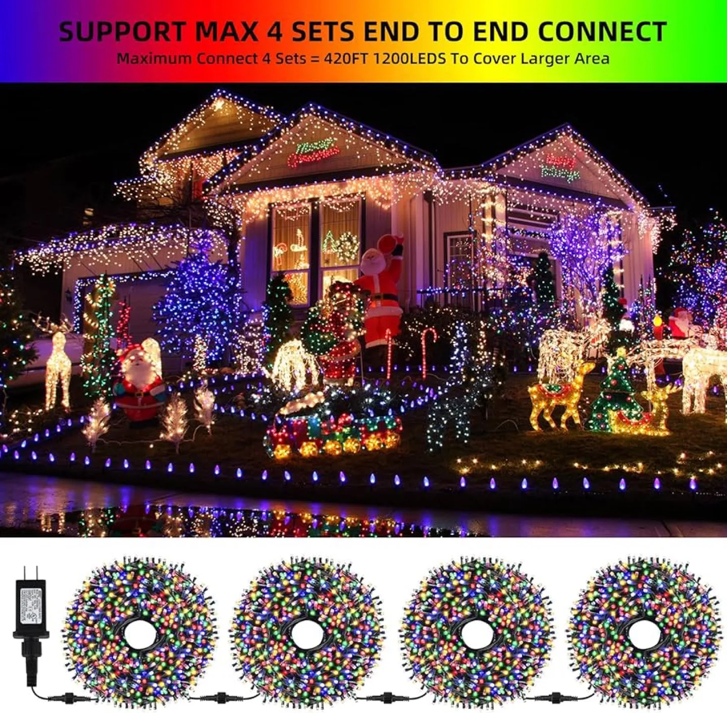 105ft 300 LED Multicolor Christmas Lights image indicator(5)