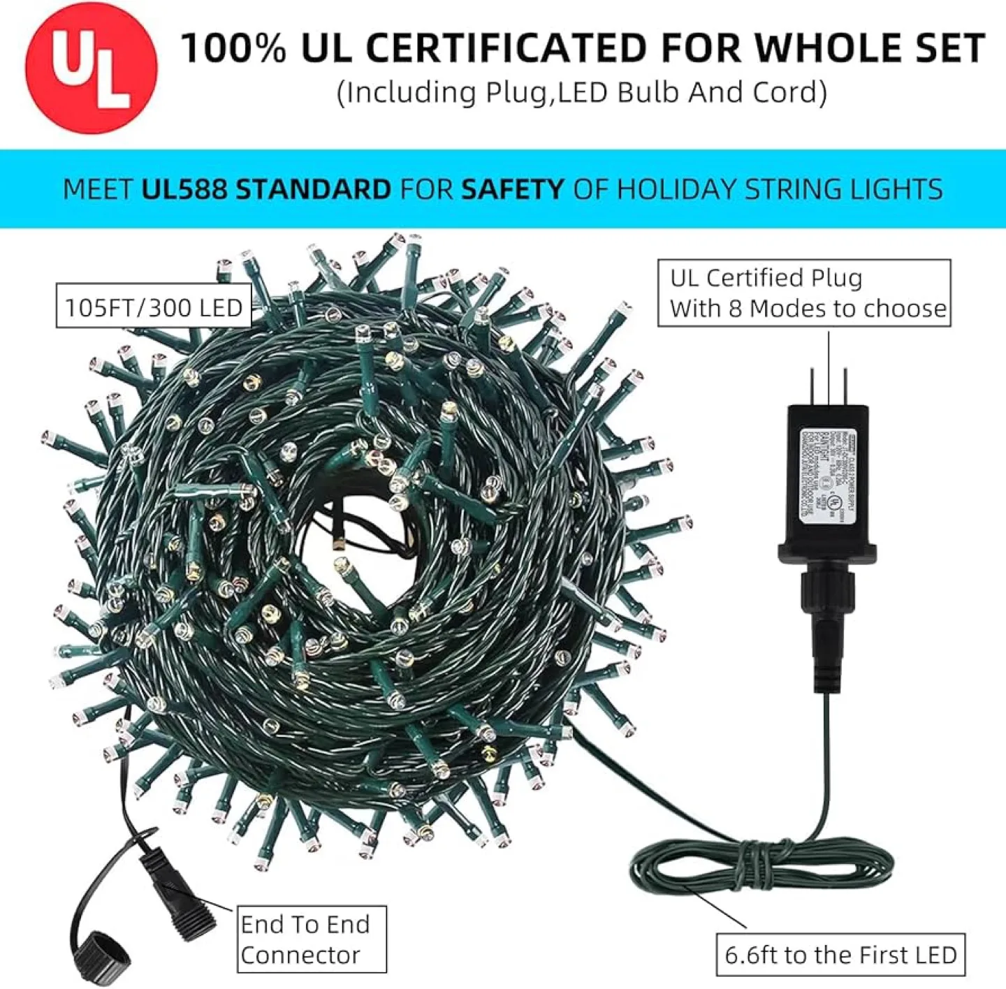 105ft 300 LED Multicolor Christmas Lights image indicator(6)
