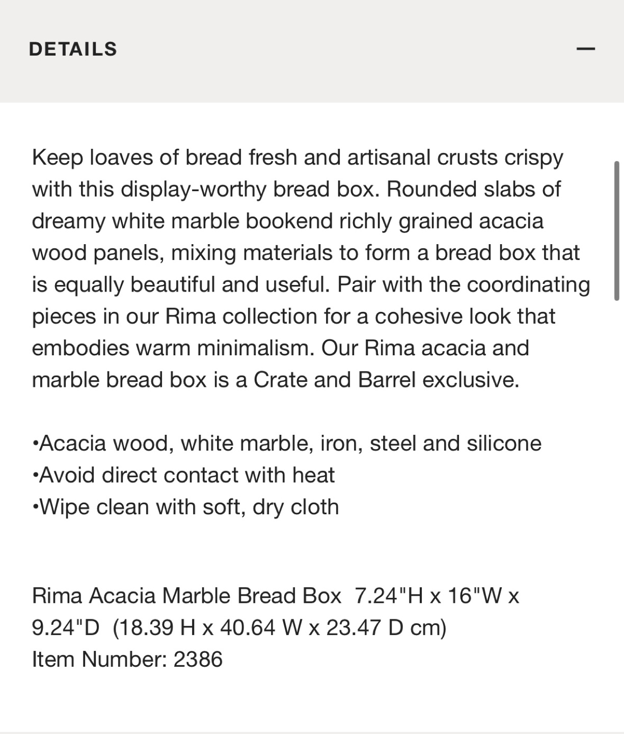 Crate & Barrel Wood and Marble Bread Box - photo 4