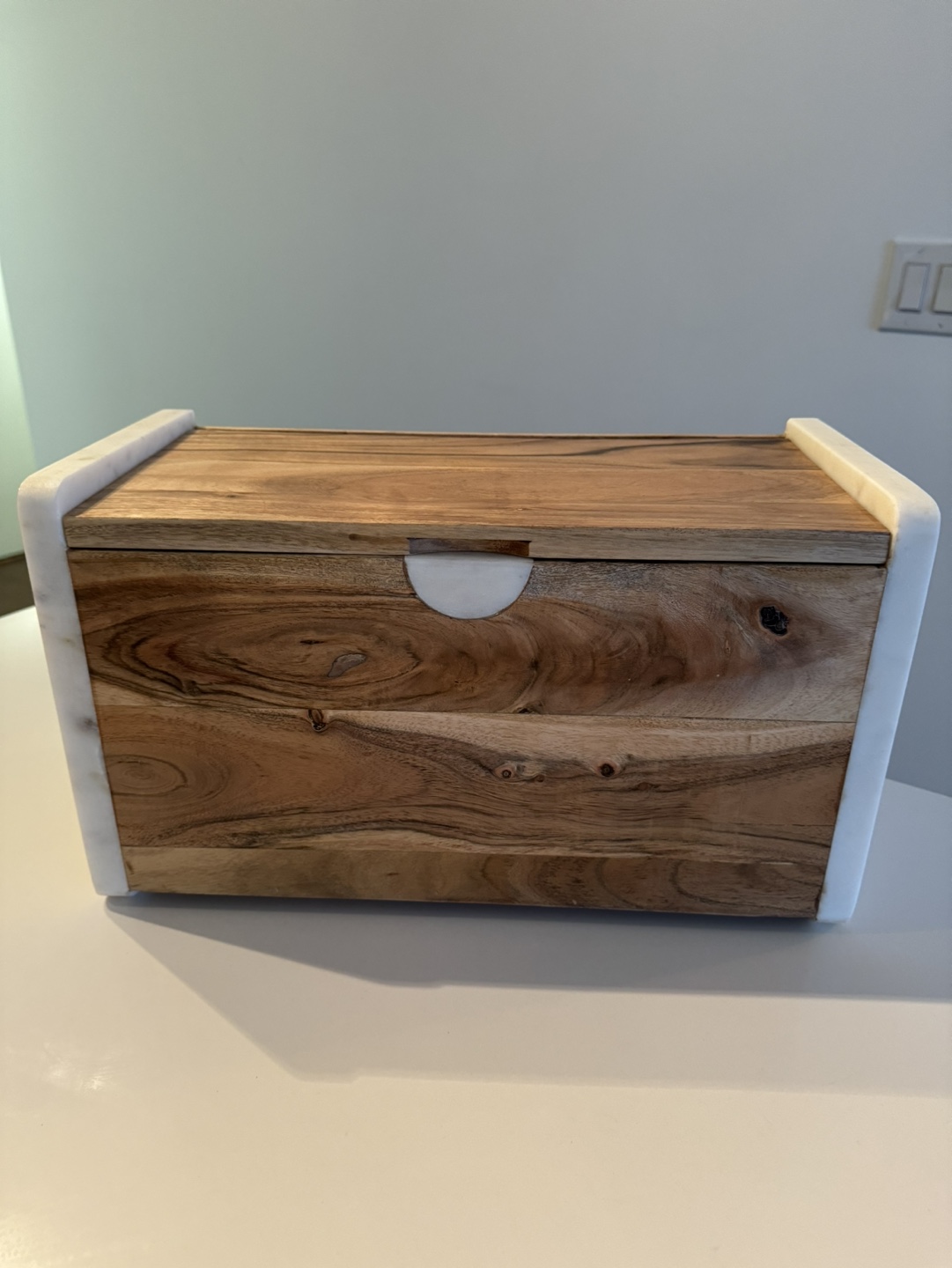 Crate & Barrel Wood and Marble Bread Box