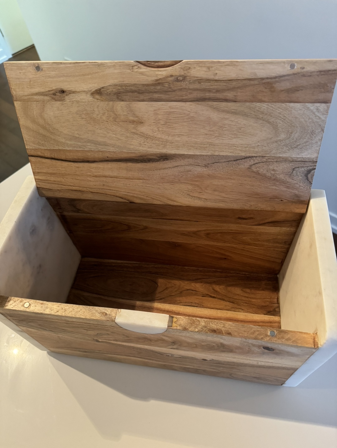 Crate & Barrel Wood and Marble Bread Box - photo 2
