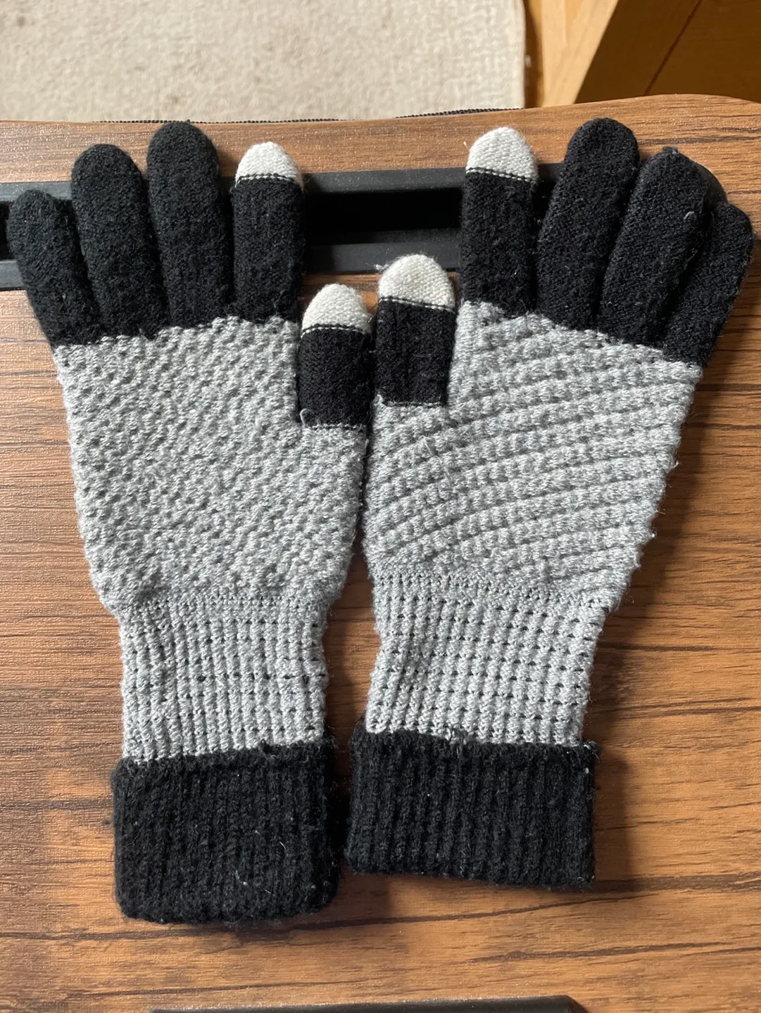 Grey and Black Knit Gloves with Touchscreen Fingers thumbnail