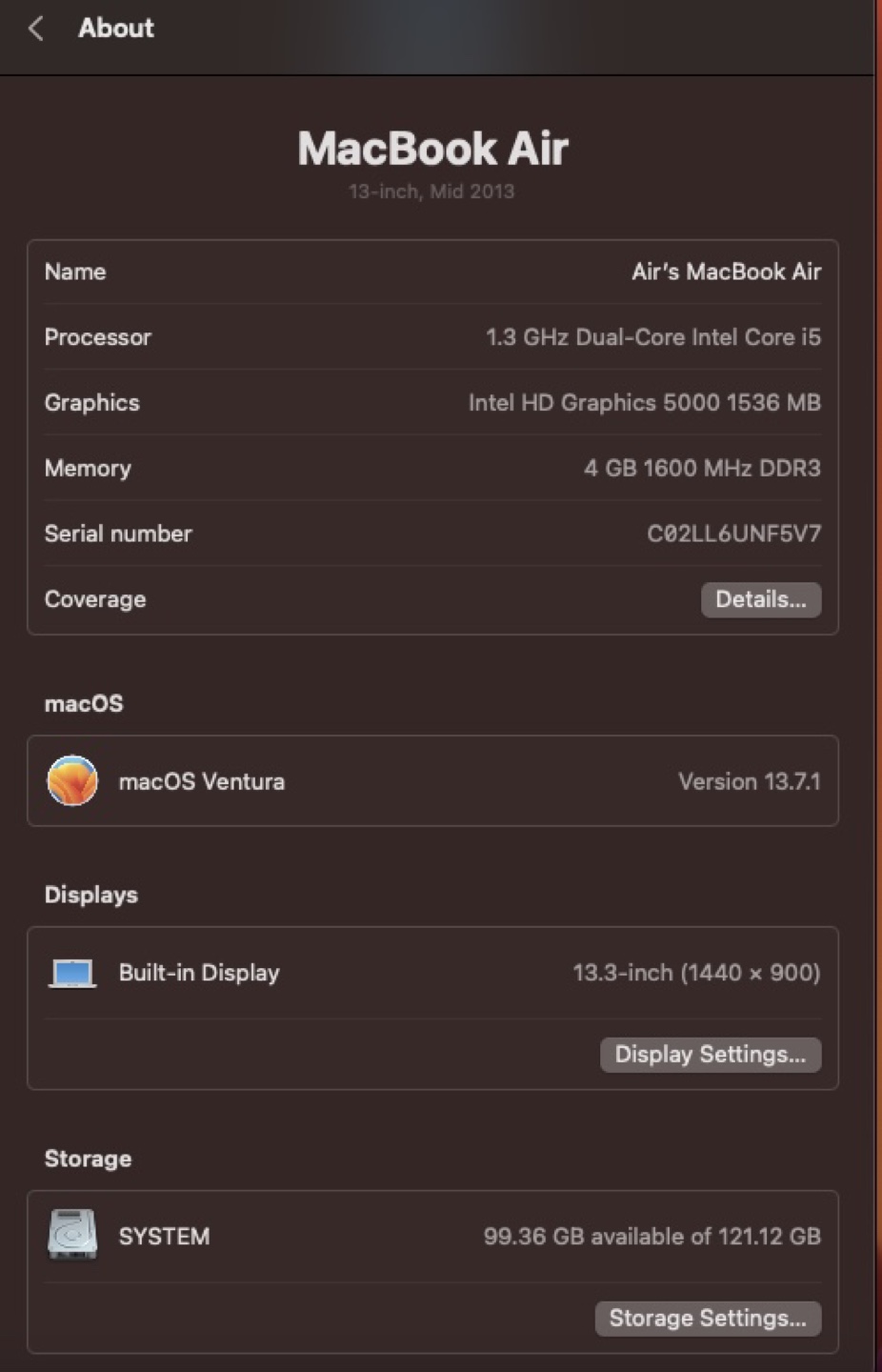 MacBook Air 13-inch, Mid 2013, Ventura 13.7.1 - photo 4