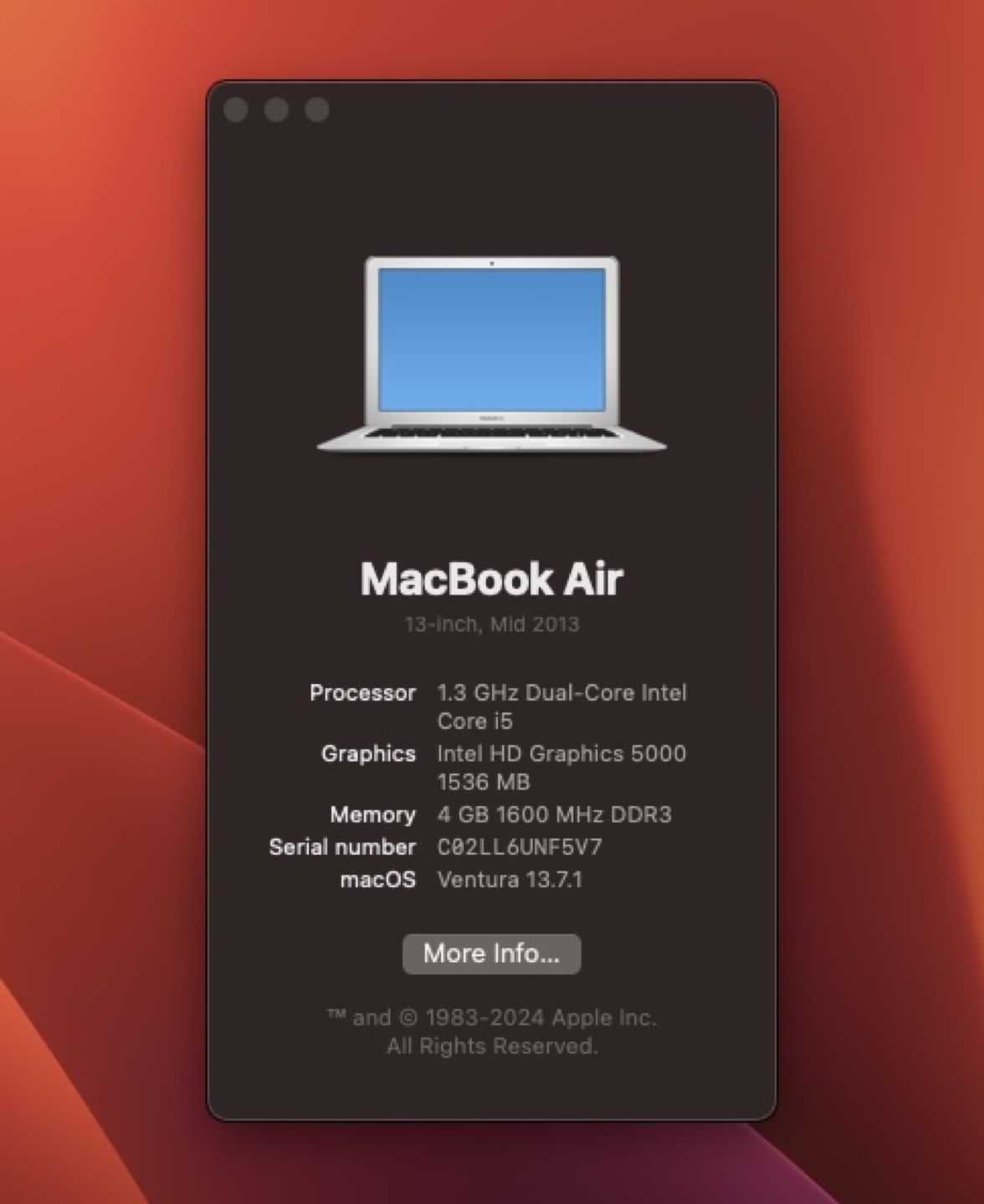 MacBook Air 13-inch, Mid 2013, Ventura 13.7.1 - photo 3