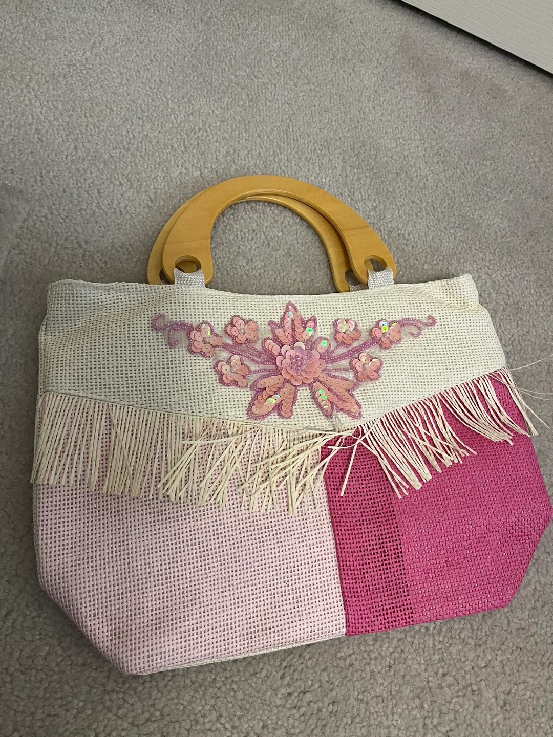 Pink and White  Sequin Tote Bag image indicator(2)