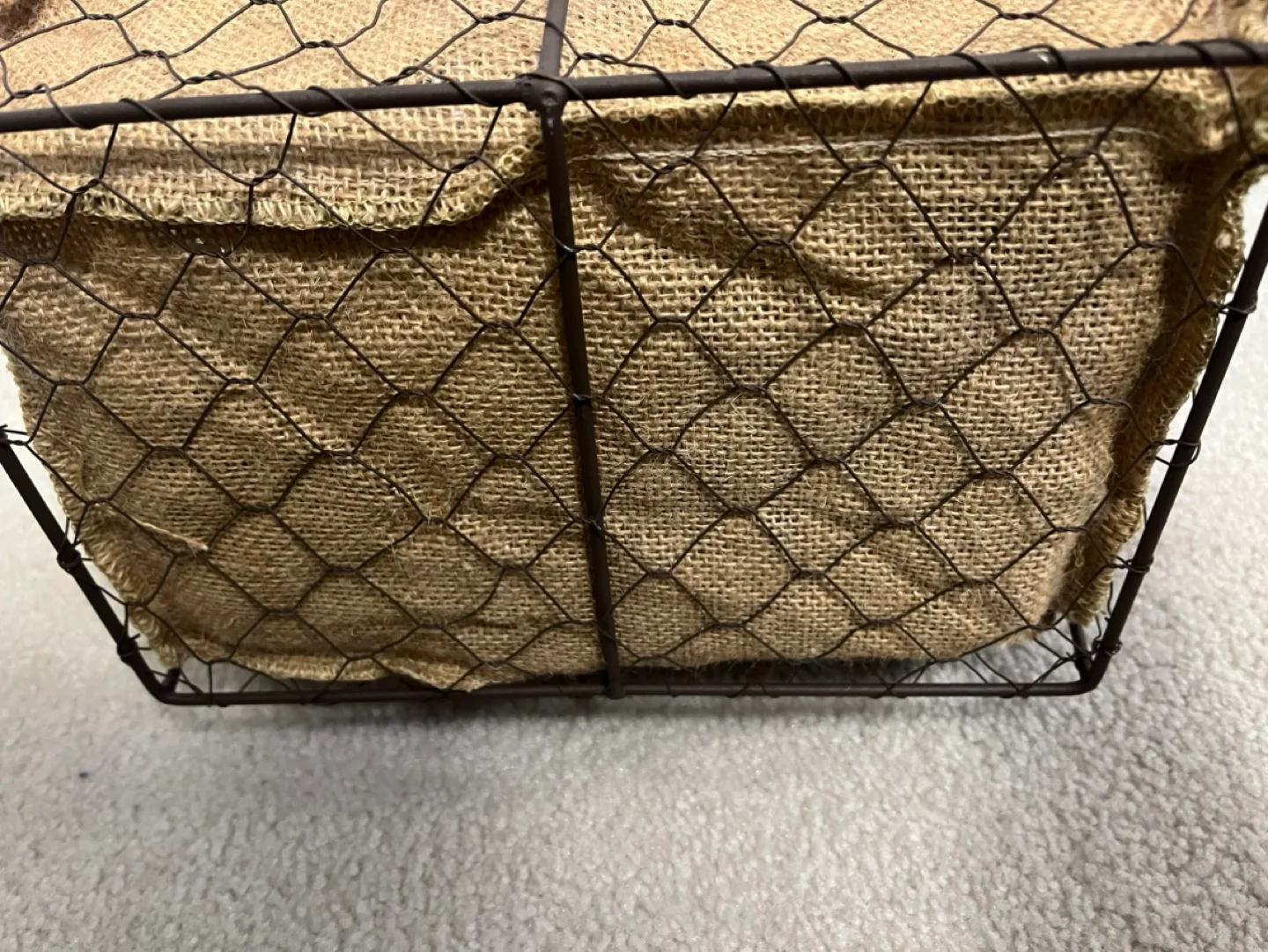 Wire Basket with Burlap Liner and Plaid Bow image indicator(5)