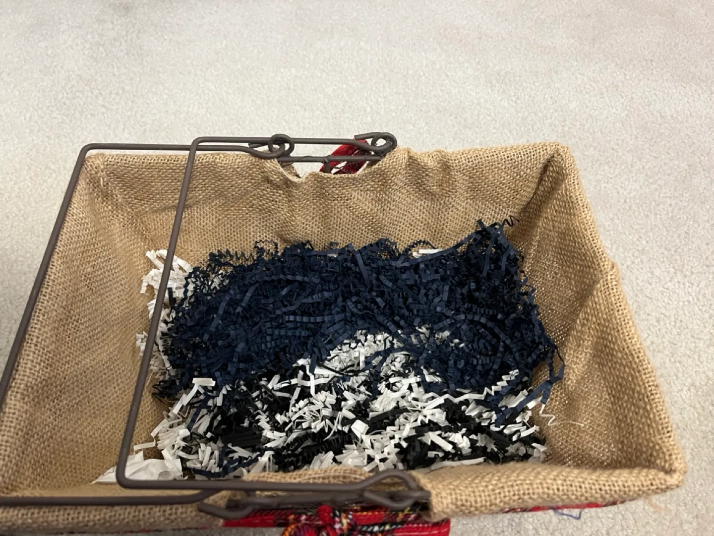 Wire Basket with Burlap Liner and Plaid Bow image indicator(7)