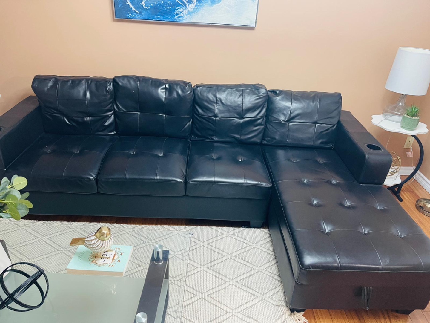 Black Leather Sectional Sofa - photo 2