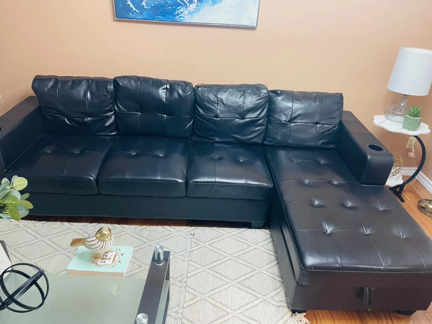 Black Leather Sectional Sofa image indicator(2)