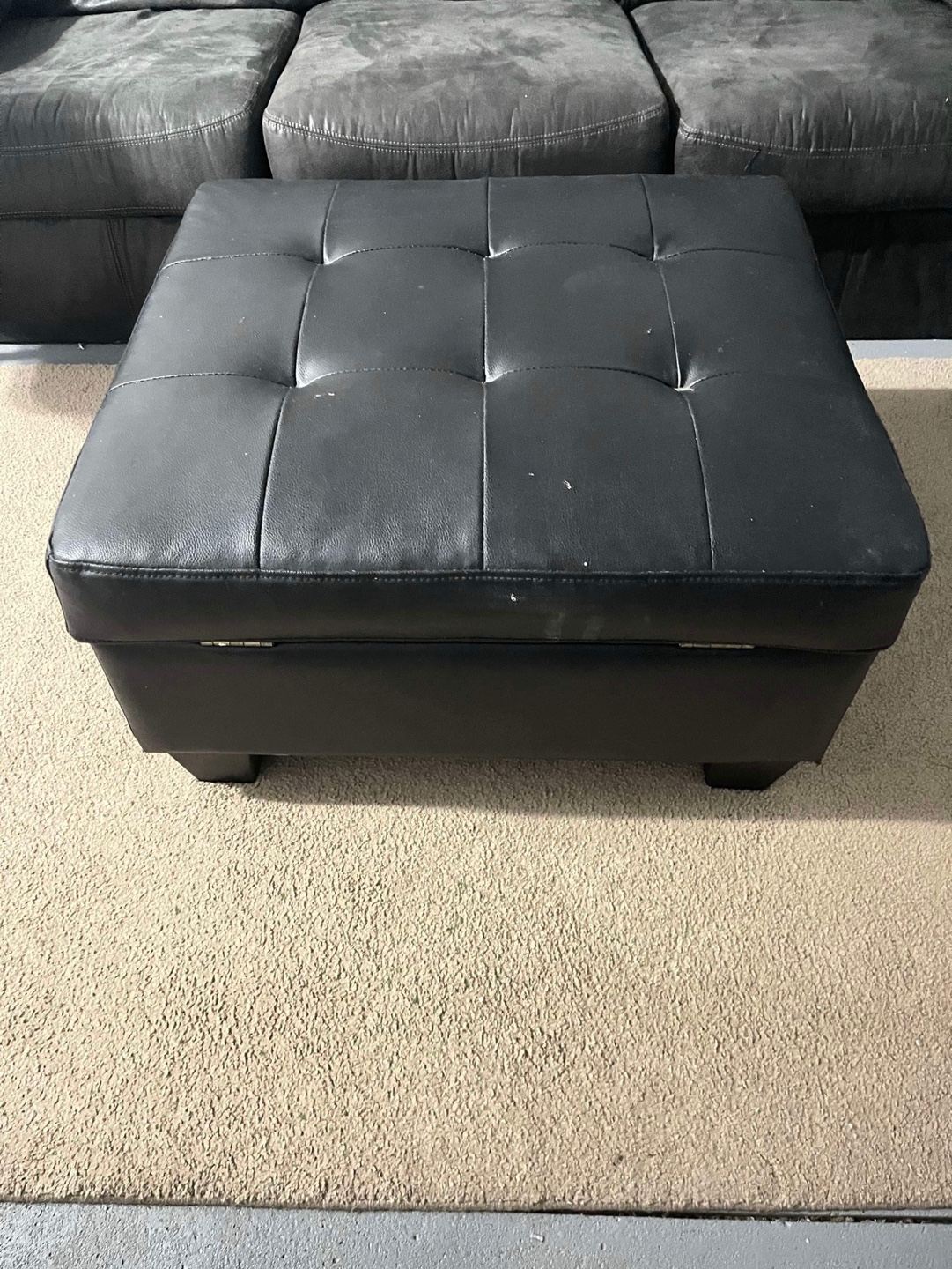 Black Leather Sectional Sofa with Storage Ottoman - photo 2