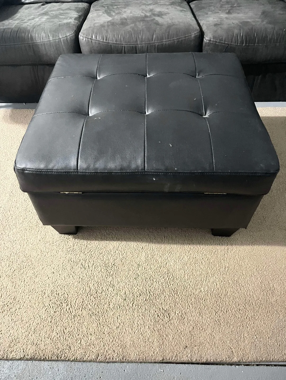 Black Leather Sectional Sofa with Storage Ottoman image indicator(2)