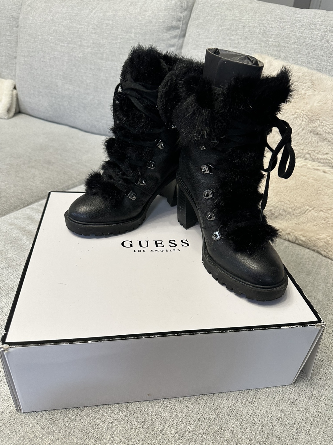 Guess black fur boots online