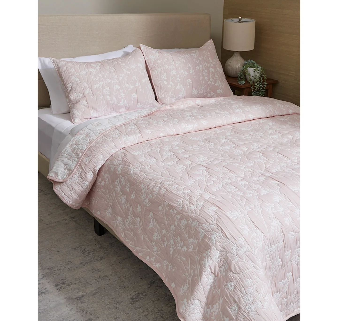 Home Suite Matelasse Super Bloom 3pc Quilt Set Queen, Rose thumbnail