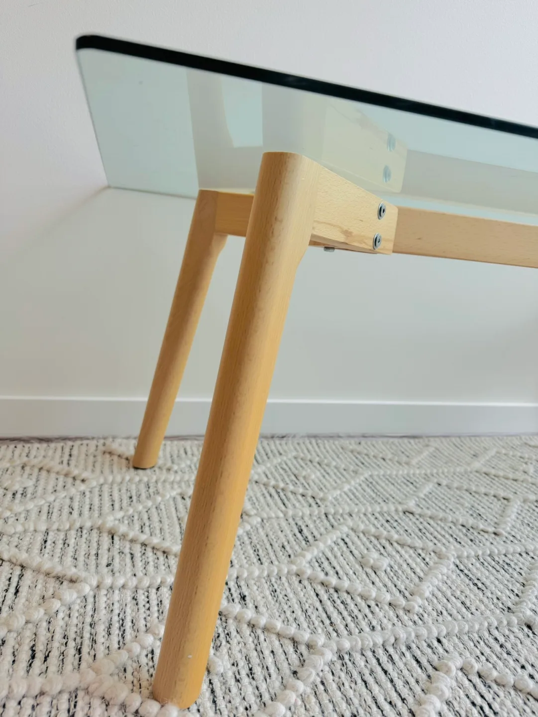 Minimalist Glass Coffee Table with Cedar Legs image indicator(4)