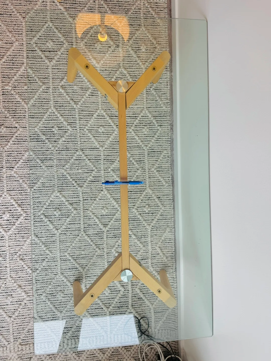 Minimalist Glass Coffee Table with Cedar Legs image indicator(3)