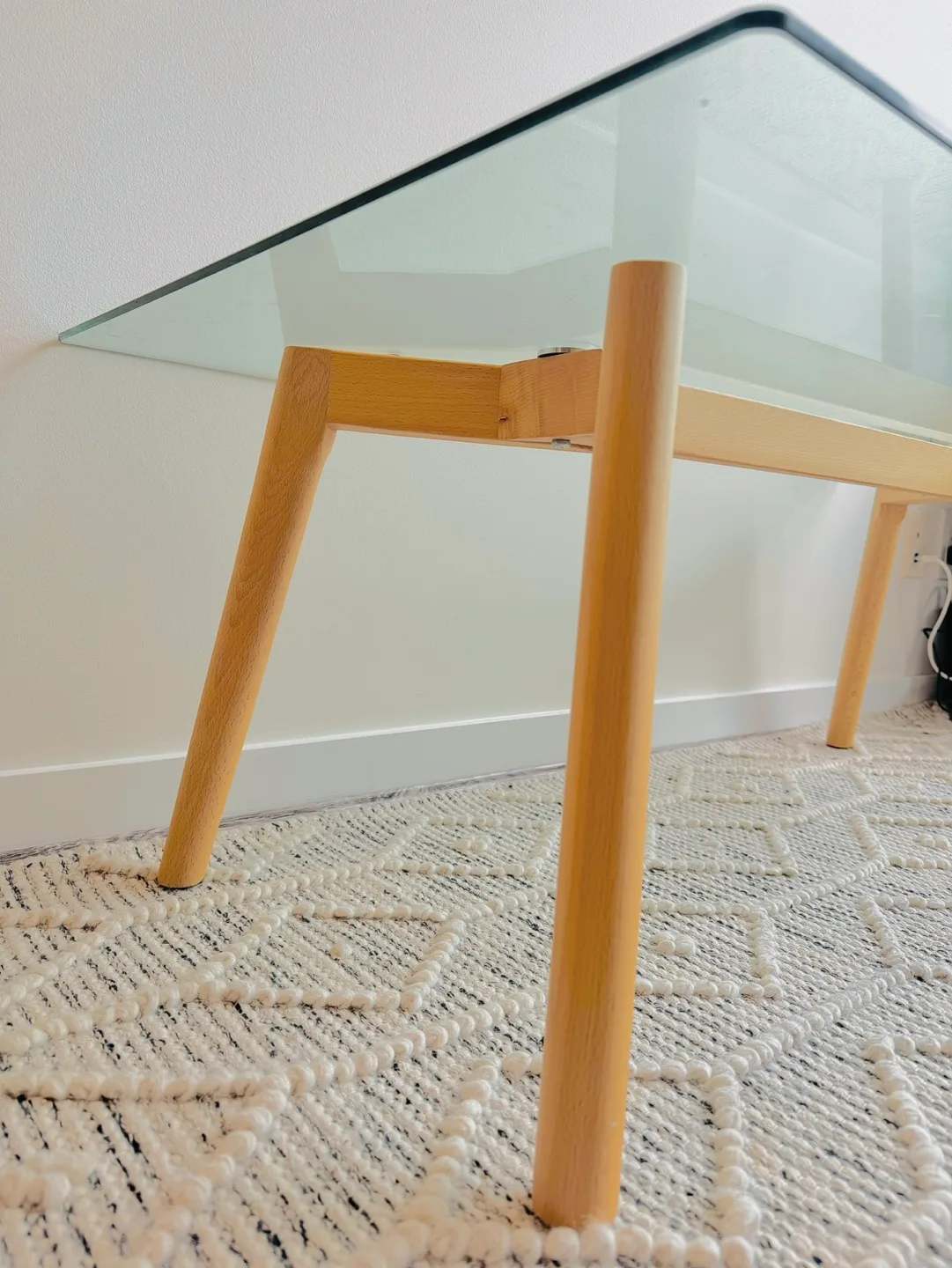 Minimalist Glass Coffee Table with Cedar Legs image indicator(7)