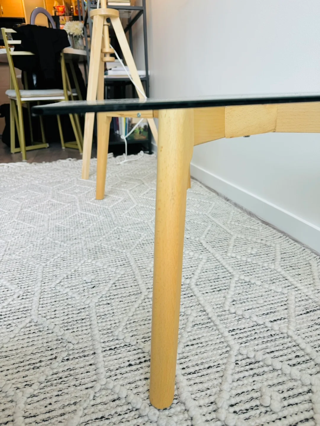 Minimalist Glass Coffee Table with Cedar Legs image indicator(8)