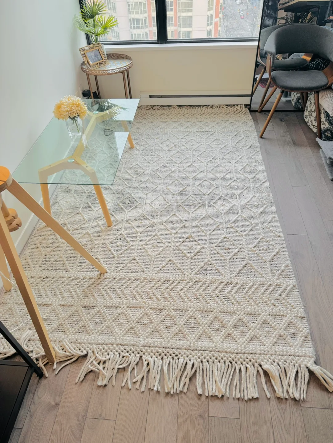 Minimalist Glass Coffee Table with Cedar Legs image indicator(10)