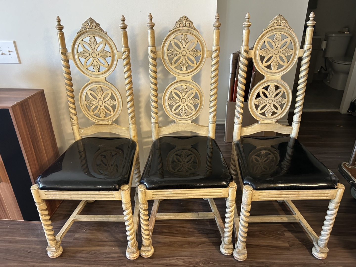 Set of 3 Vintage Carved Wood Dining Chairs