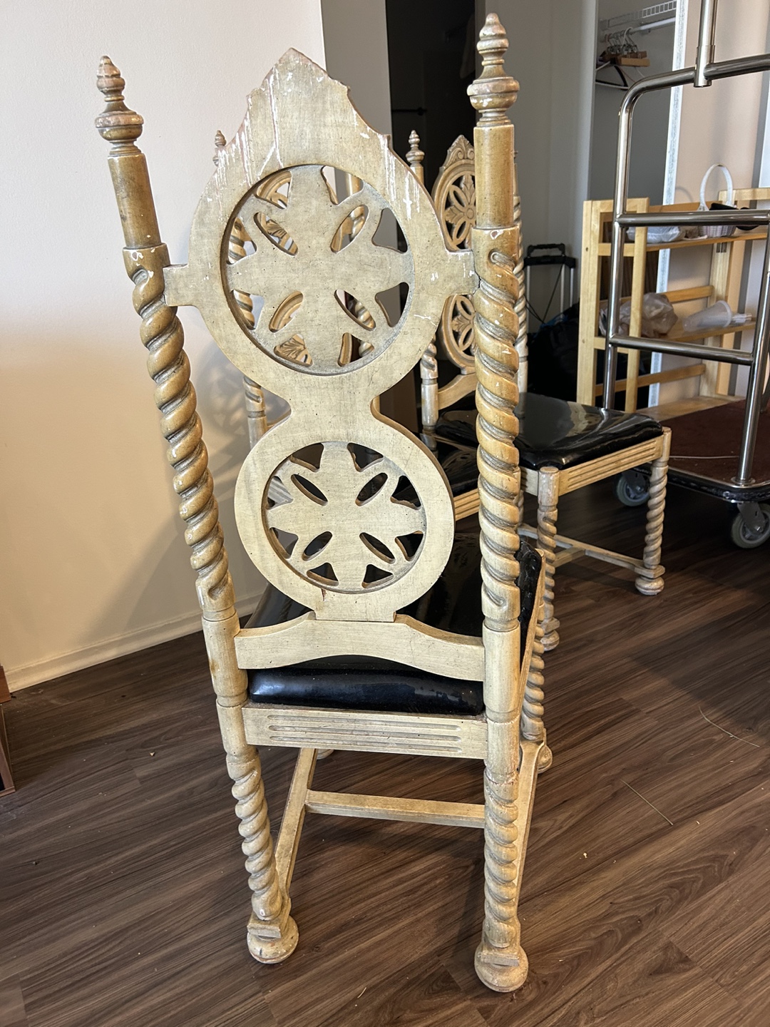 Set of 3 Vintage Carved Wood Dining Chairs - photo 4