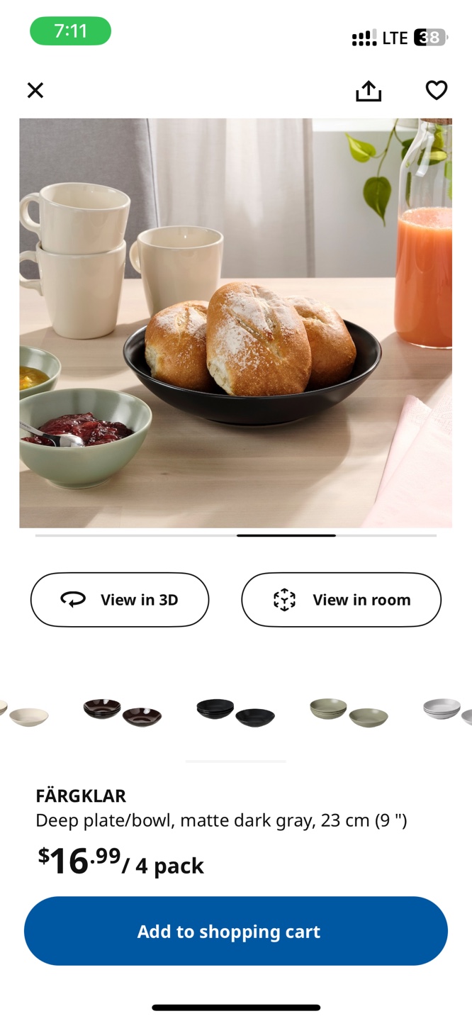 IKEA FÄRGKLAR Deep Plates/Bowls Matte Dark Gray 23cm - photo 4