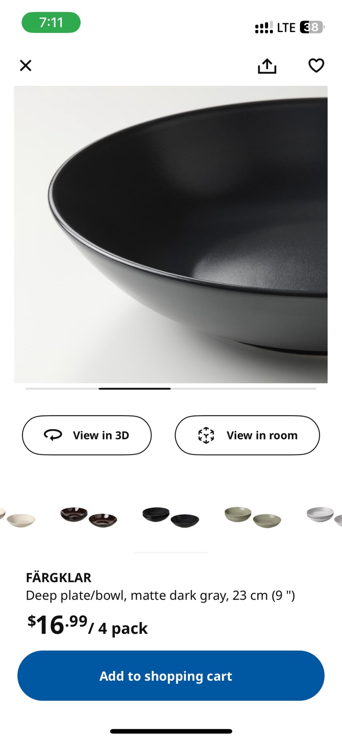 IKEA FÄRGKLAR Deep Plates/Bowls Matte Dark Gray 23cm - photo 2