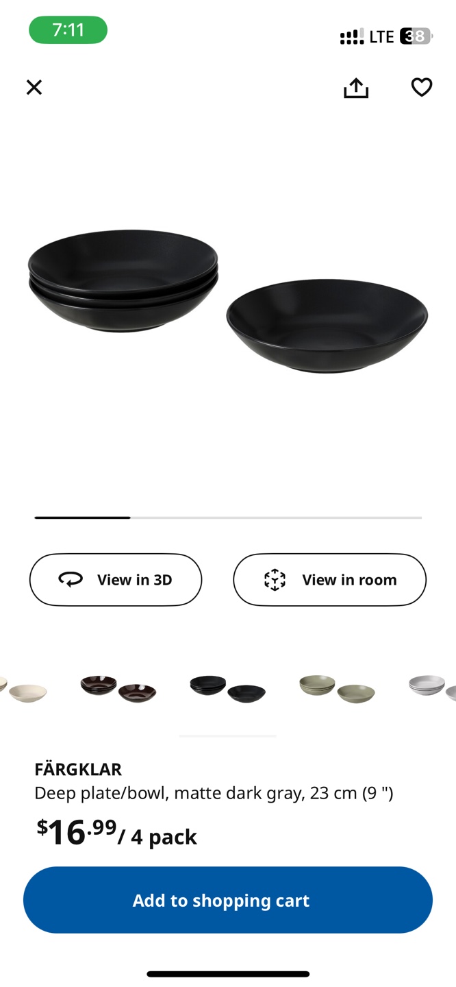IKEA FÄRGKLAR Deep Plates/Bowls Matte Dark Gray 23cm - photo 3