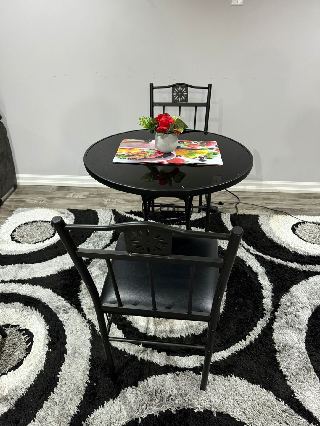 Black Glass Table and 2 Chairs