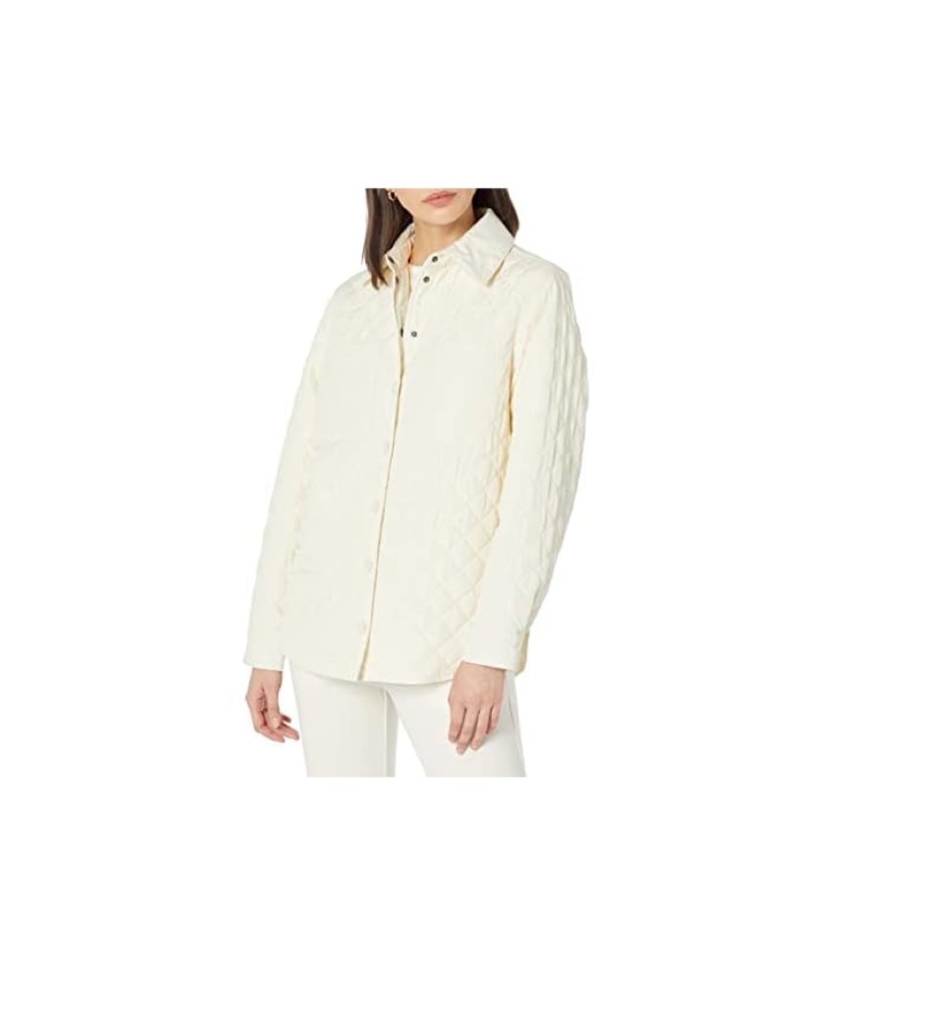 Cream Quilted Button Up Shirt Jacket - photo 2