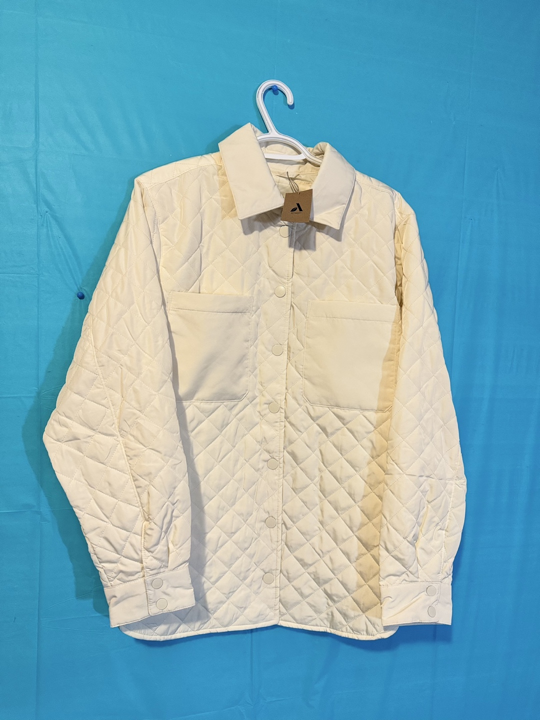 Cream Quilted Button Up Shirt Jacket