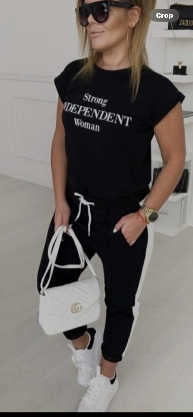 Black Jogger Set with White Stripe