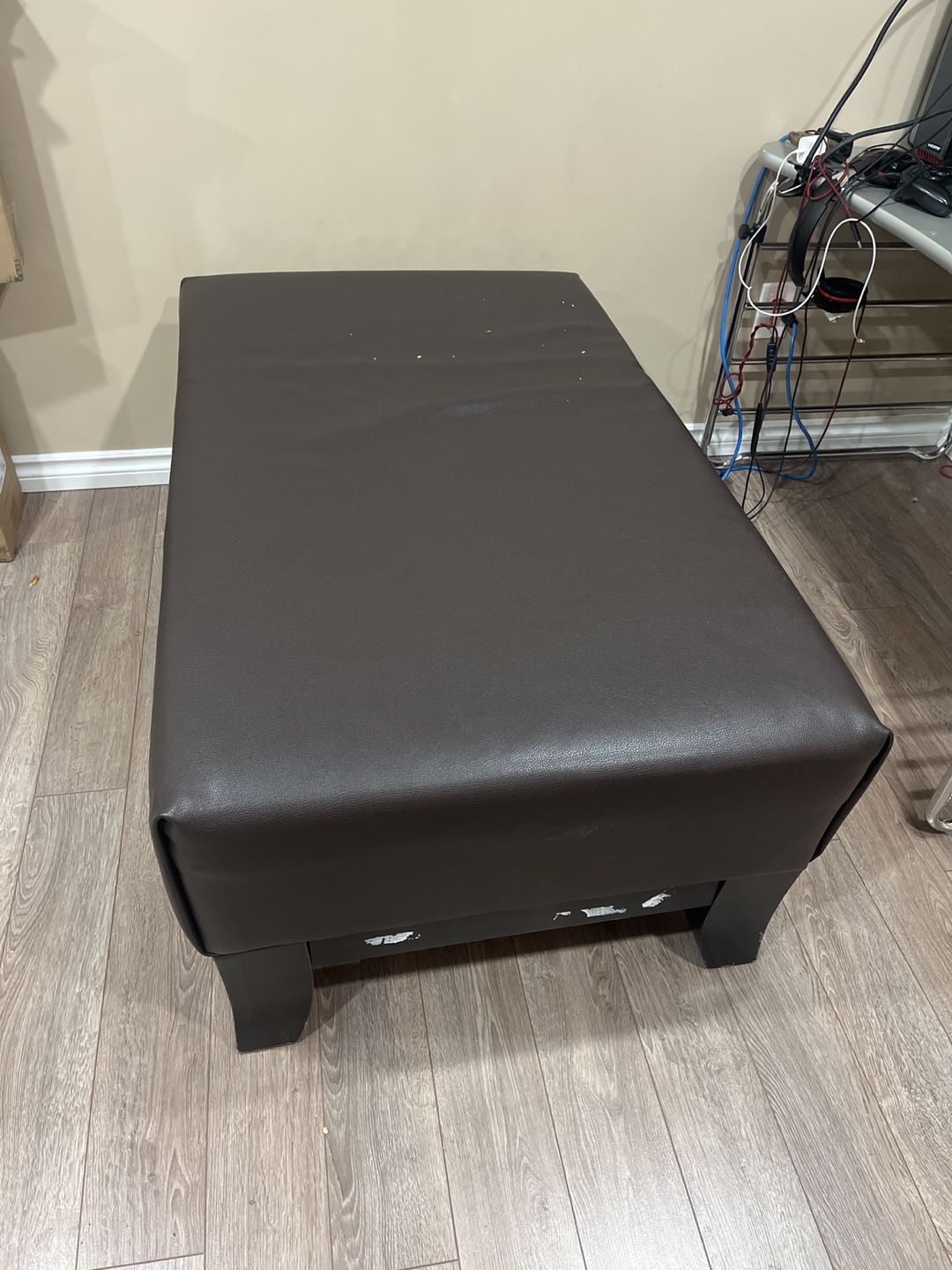 Brown Faux Leather Ottoman - photo 4
