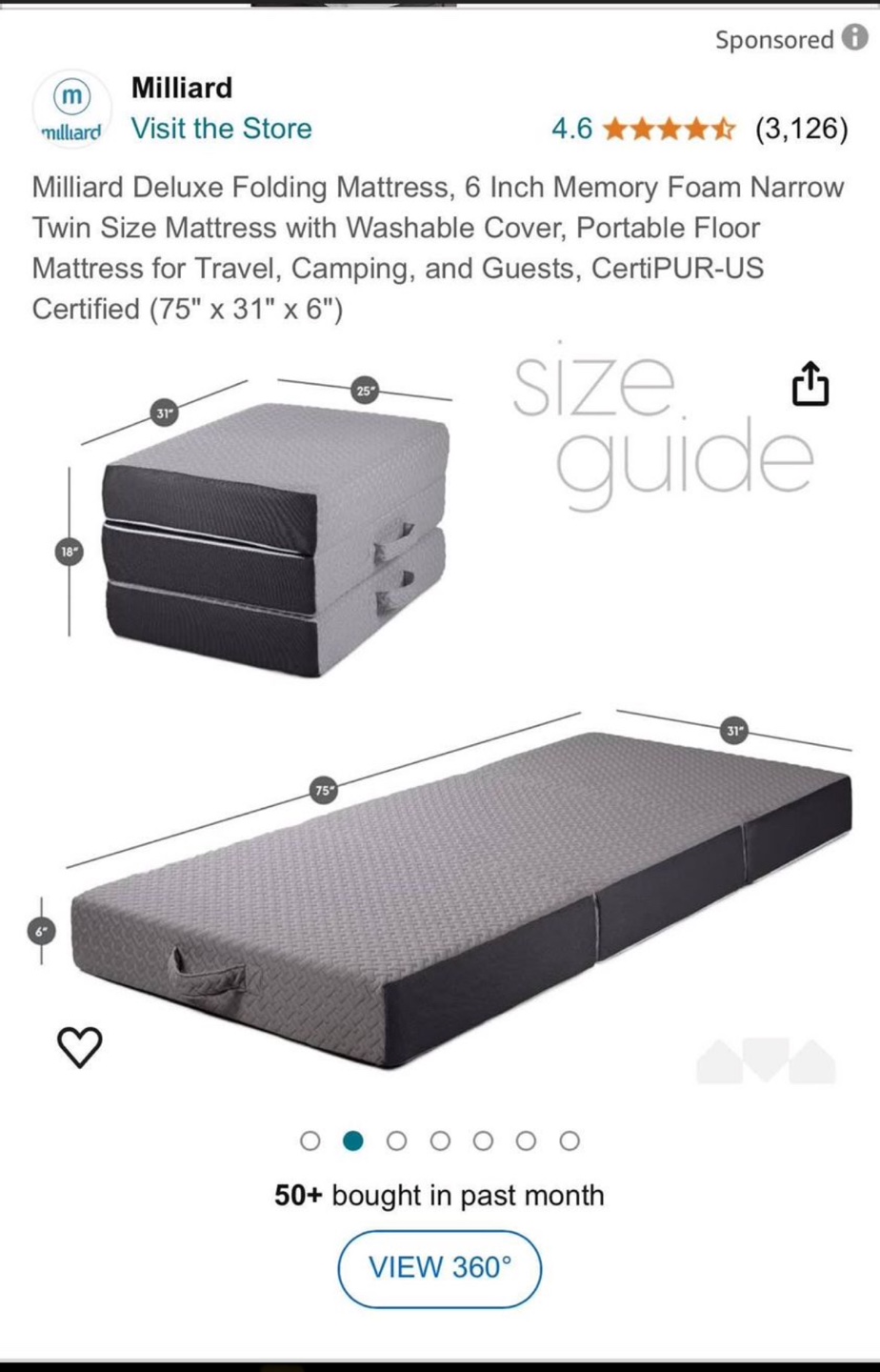 Milliard Deluxe Folding Mattress, Twin Size