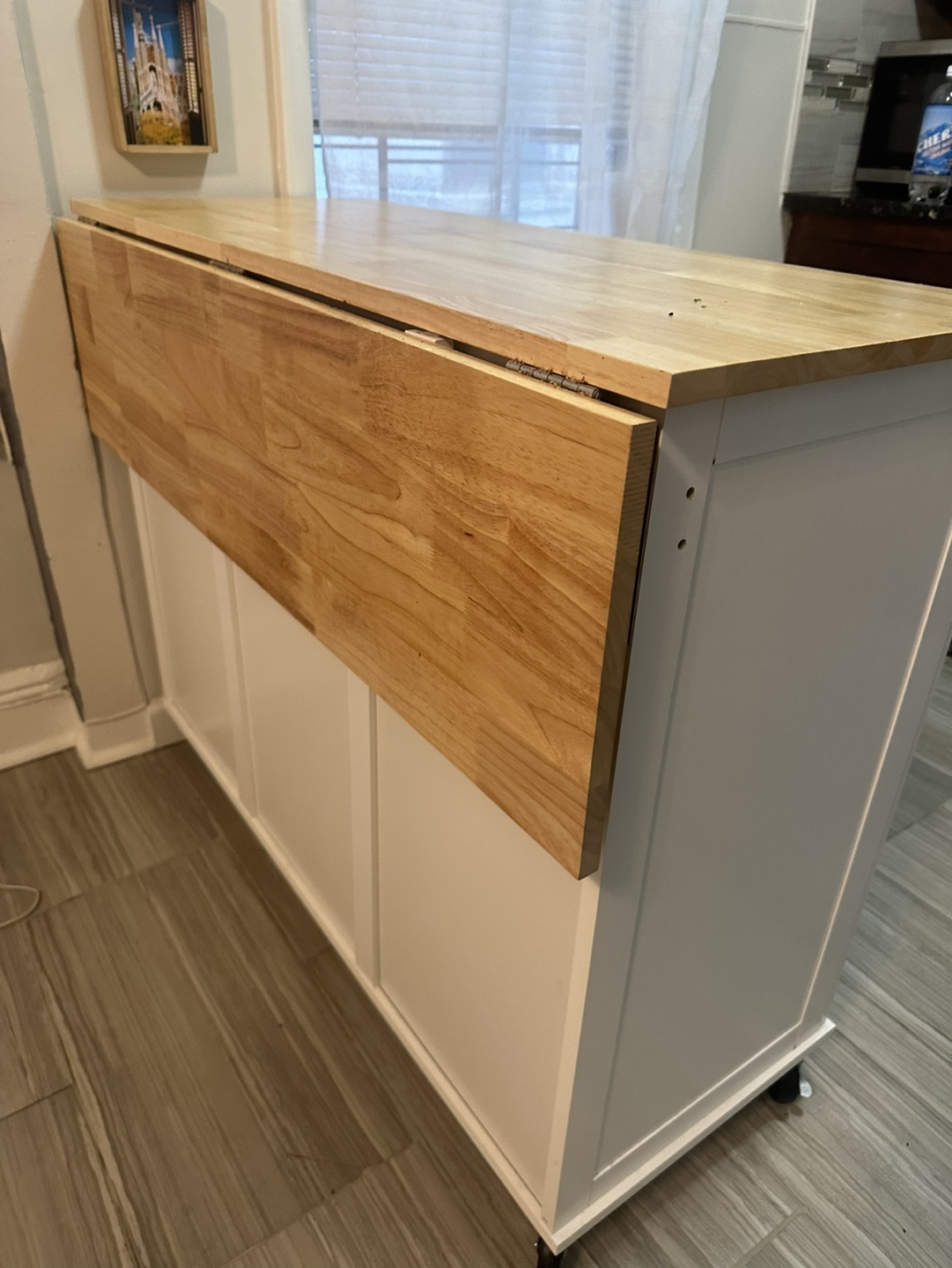 White Kitchen Island with Expandable Top - photo 4