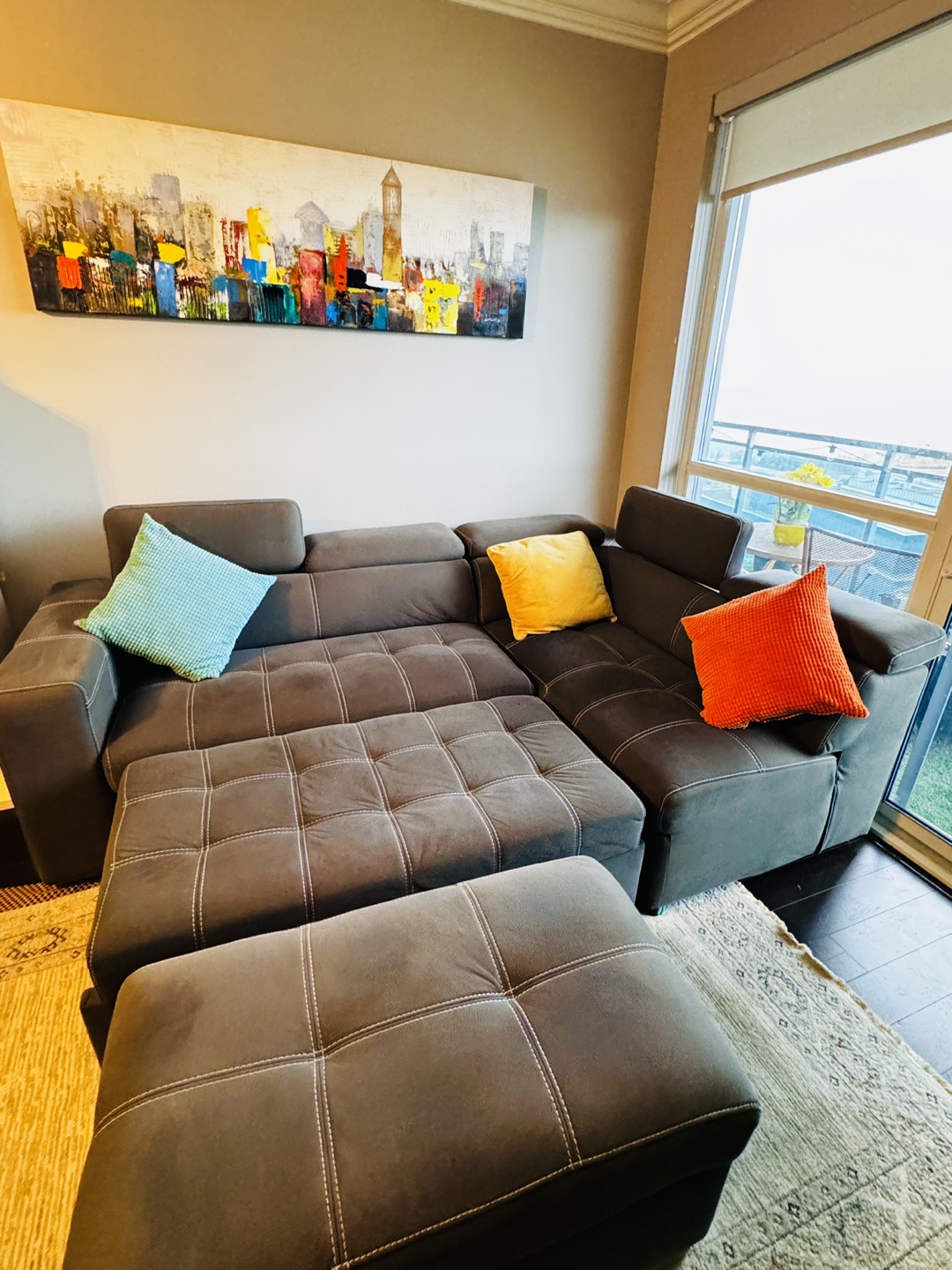 Grey Sectional Sofa with Storage Ottoman - photo 2