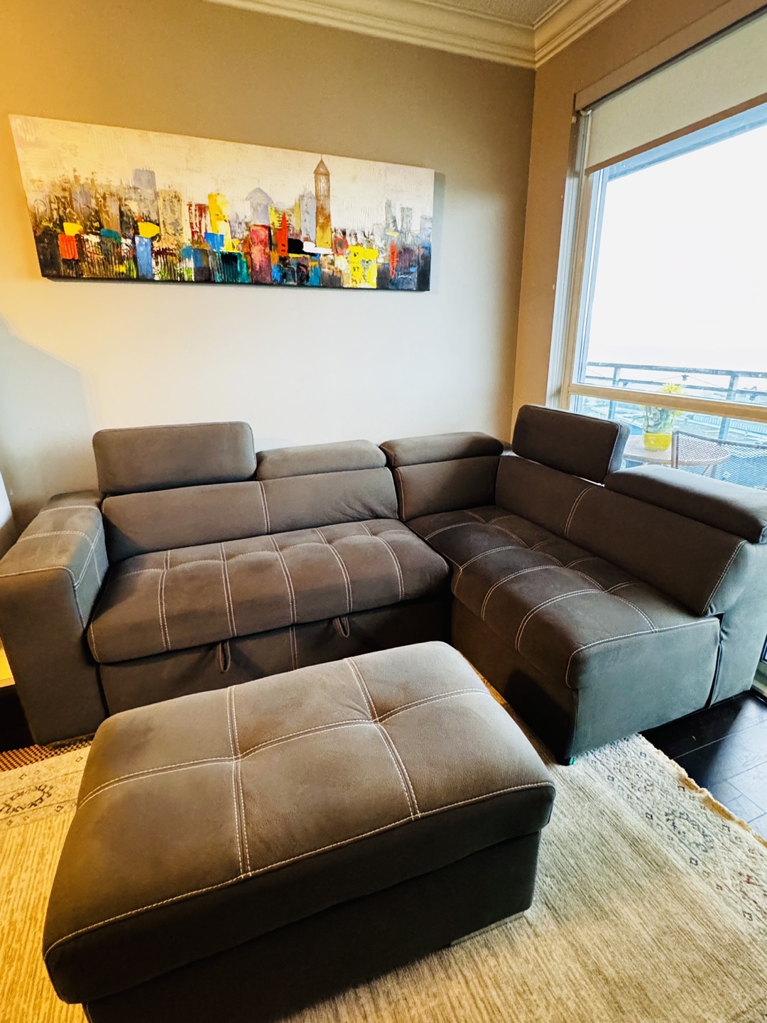 Grey Sectional Sofa with Storage Ottoman