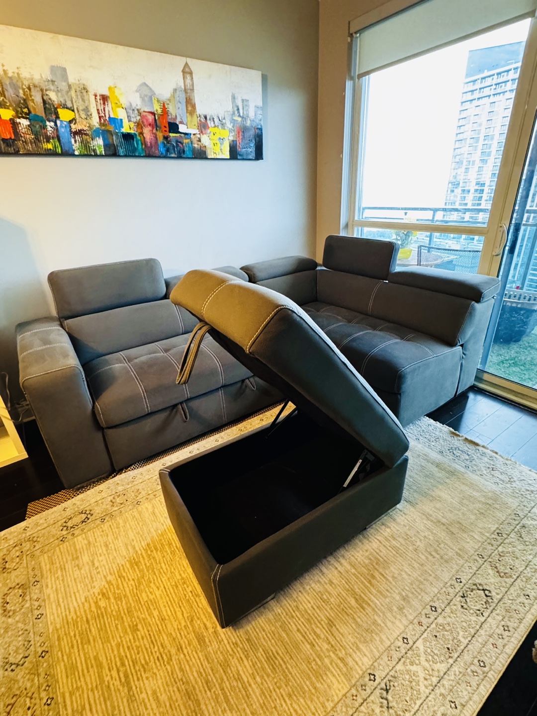Grey Sectional Sofa with Storage Ottoman - photo 3
