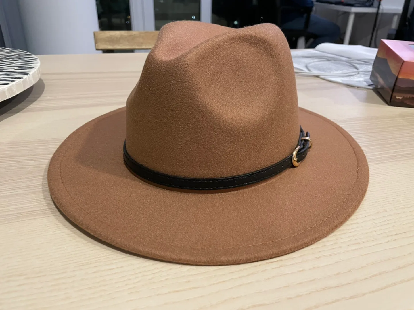 Brown Fedora Hat with Black Band image indicator(2)