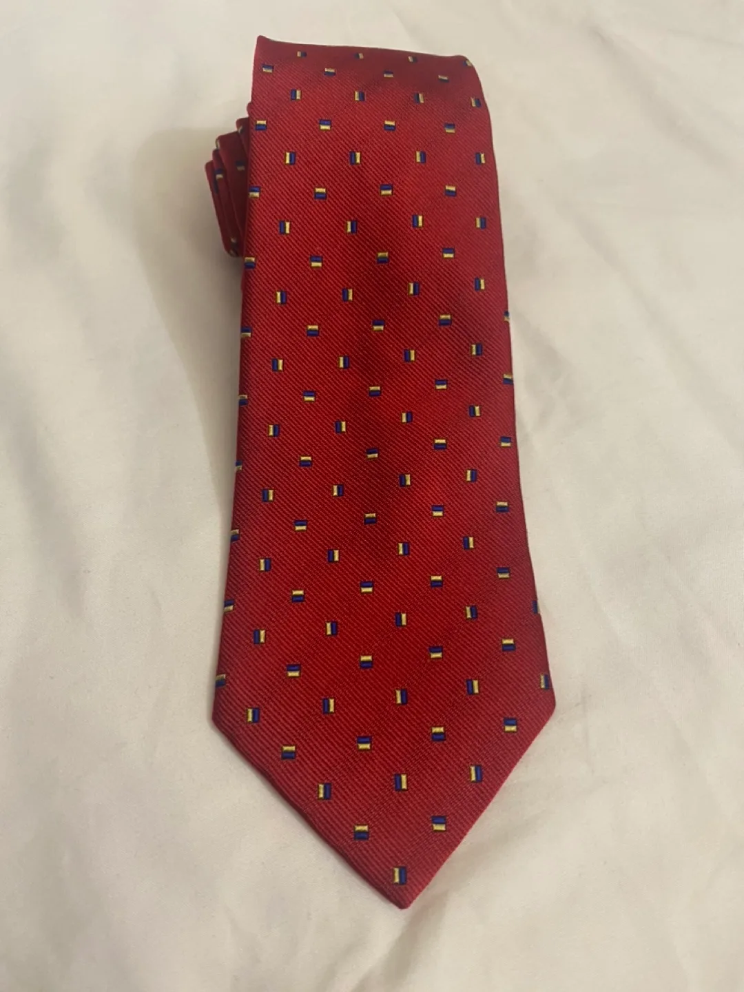 2 Silk Ties: Red with Blue and Yellow Pattern image indicator(6)