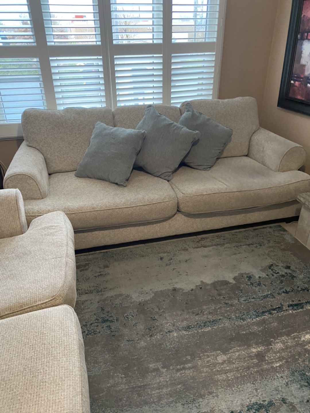 Beige 3 seat Sofa  , love seat & ottoman