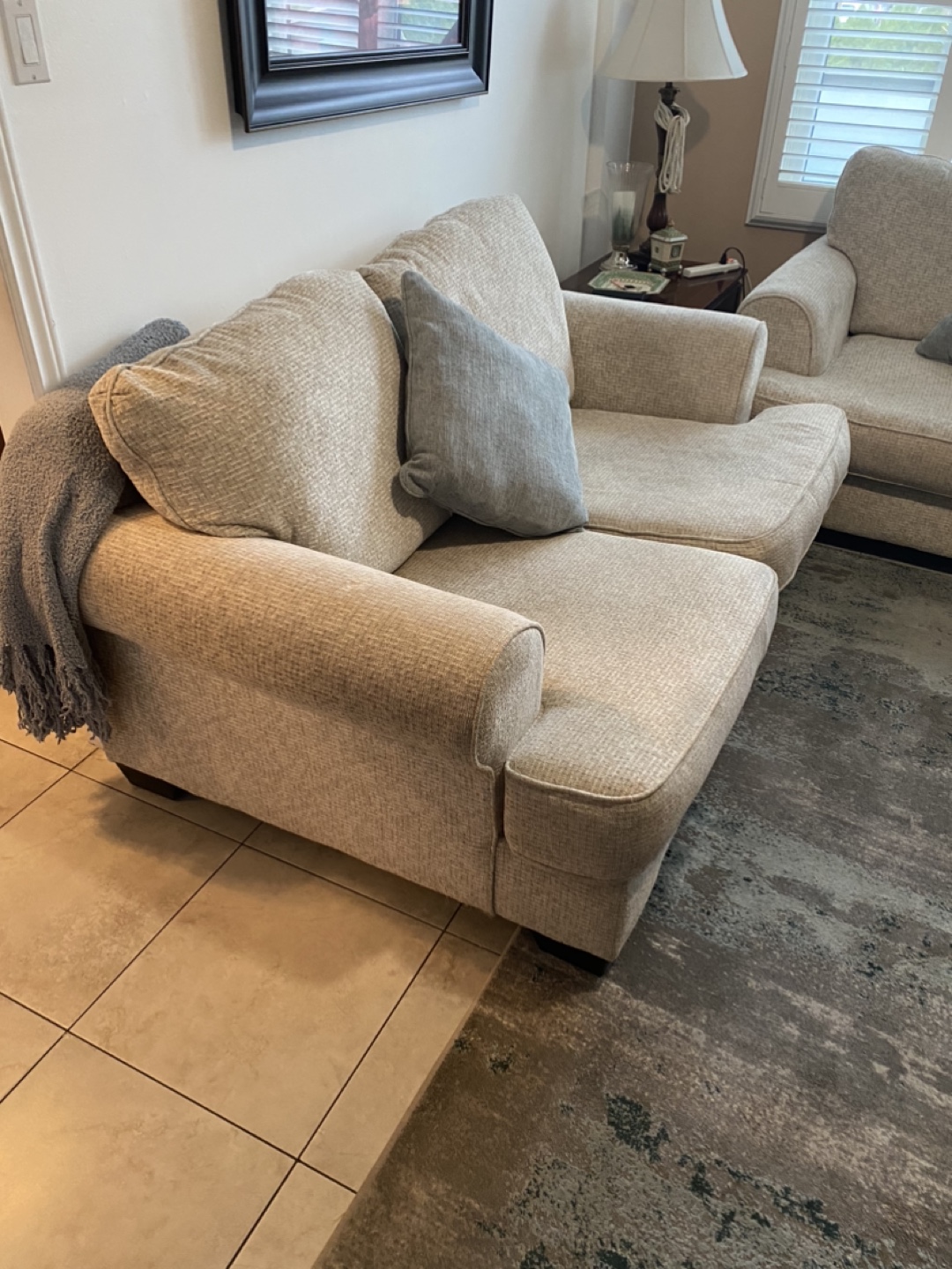 Beige 3 seat Sofa  , love seat & ottoman - photo 2