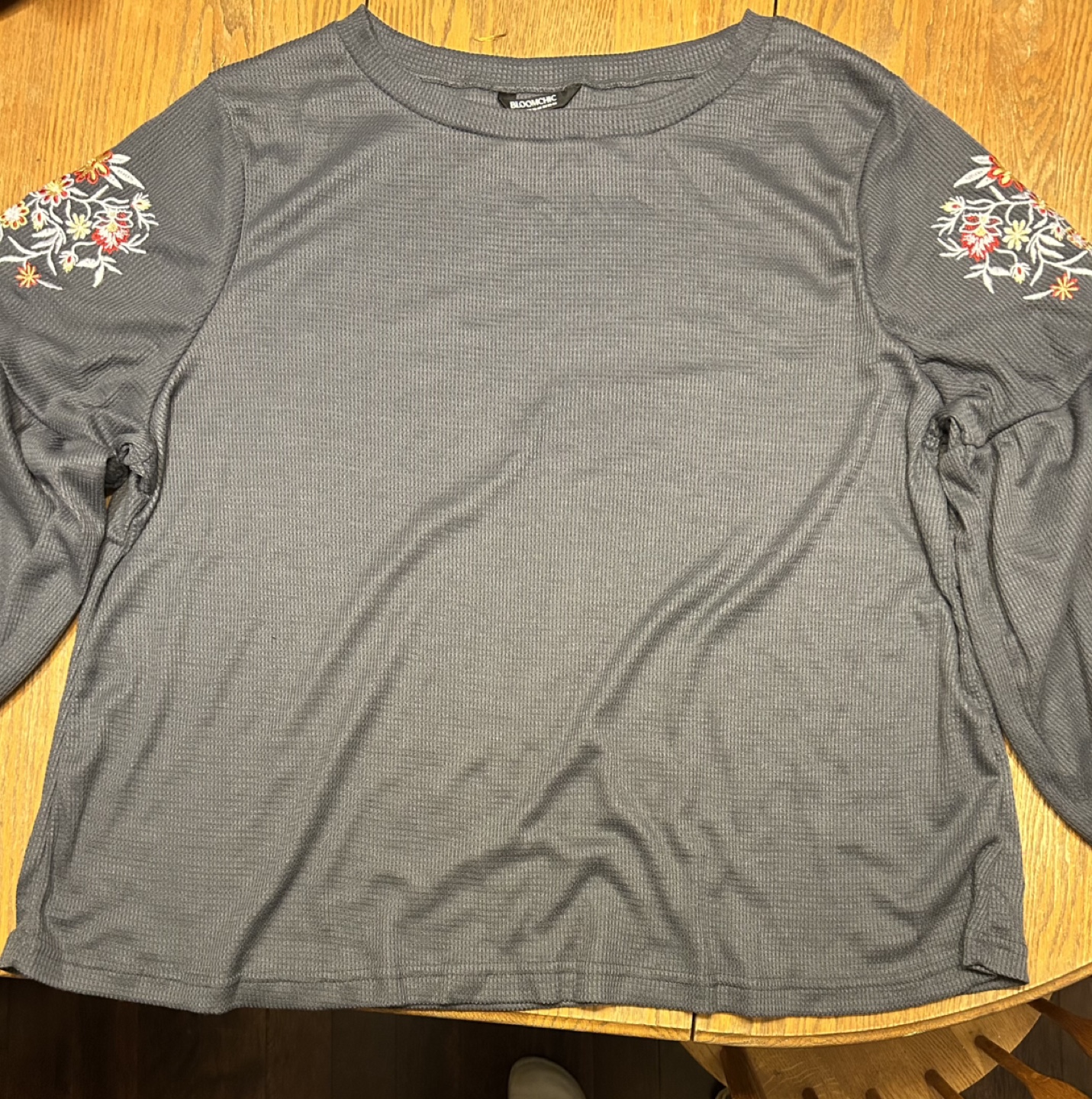 Bloomchic Floral Embroidered Waffle Knit Top