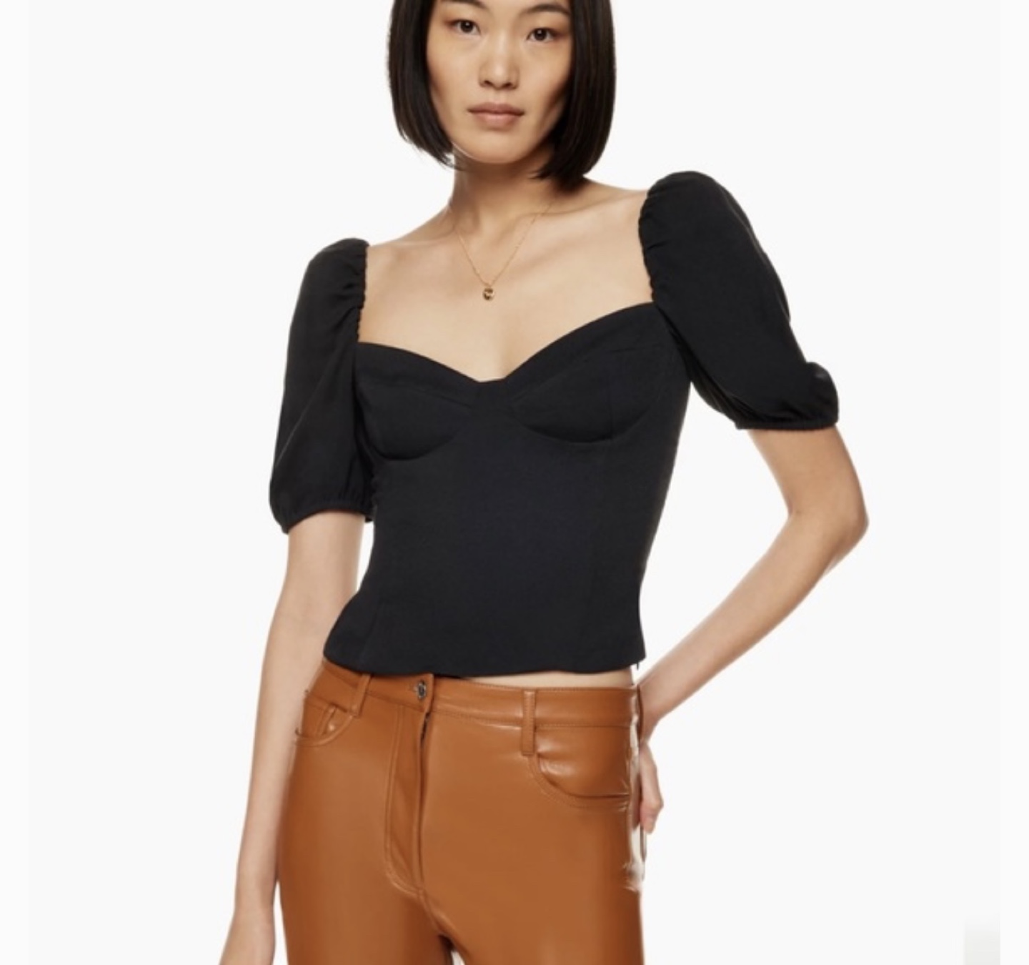 Aritzia Novella Blouse - Black Puff Sleeve Top - L